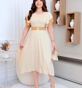 Vestido Rafaela Em Tecido Viscolycra Texturizada Bege Maria Amore Primavera/Verão 2026